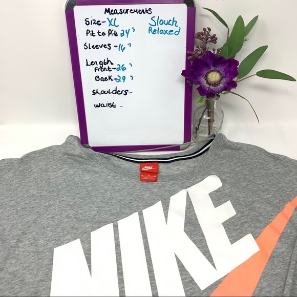 Nike Relaxed Fit Big Swish Logo Long Sleeve Shirt Size XL Gray Orange Scoop Neck - Picture 5 of 16